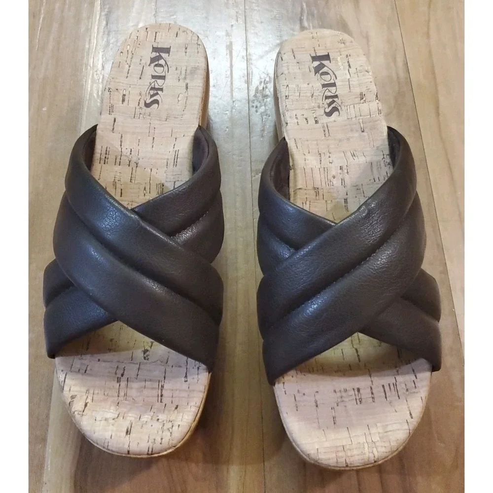 Korks Faithe Platform Wedge Womens Sandal Size 11 Dark Brown Strap Cork Heels